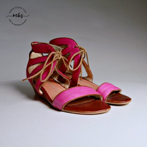 Jeffrey Campbell Ibiza Roller Leather Open Toe Wedge Sandals Pink Women Size 7 - Picture 2 of 12